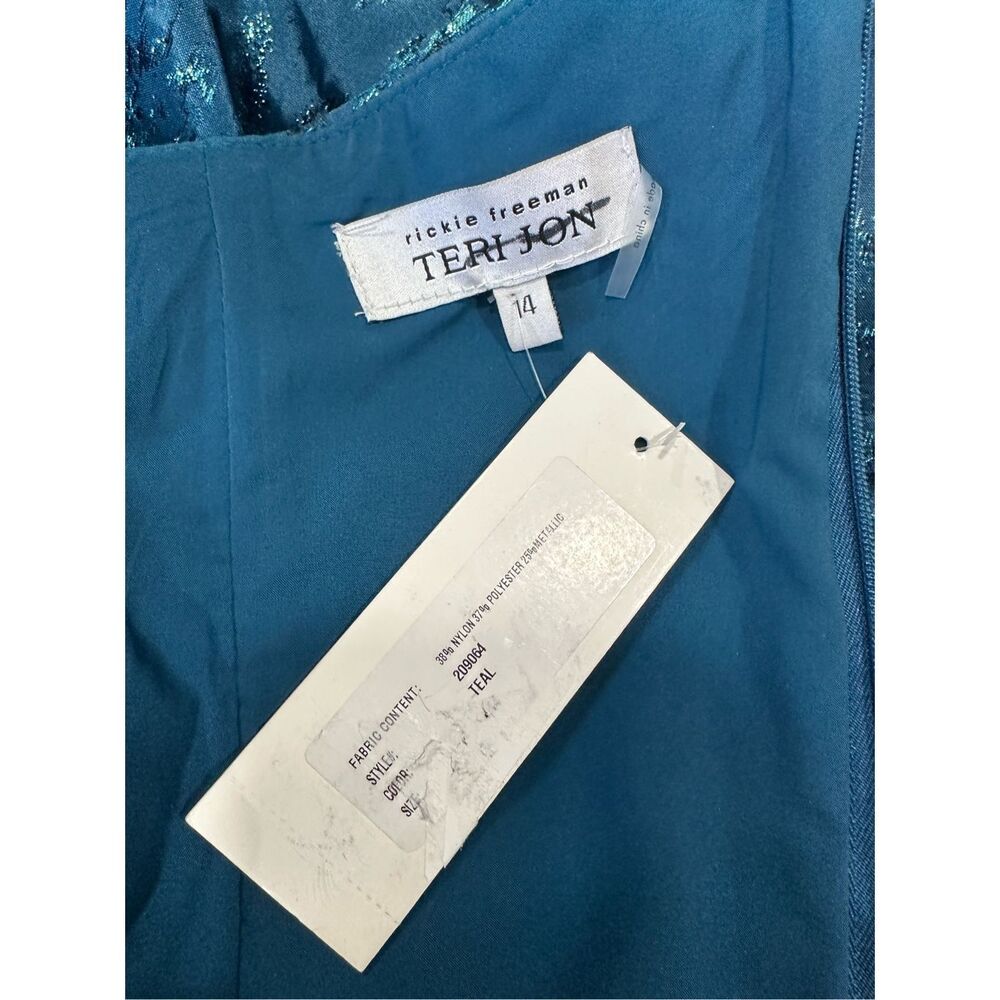 NWT Rickie Freeman Teri Jon Jacquard One Shoulder Side Ruffle Gown Size 14 $810 - Picture 9 of 9